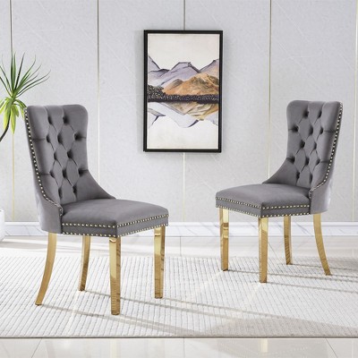 NicBex High-End Velvet Upholstered Tufted Dining Chairs Set of 2 with Mirrored Steel Legs,Modern Accent Chairs for Dining Room,Office