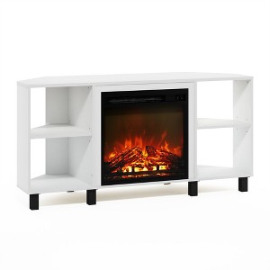 HOMLUX Corner Fireplace TV Stand for TVs up to 55", 4 Open Shelves, Black/Gray/White - 1 of 4