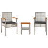 vidaXL 3 Piece Bistro Set with Cushions Gray Poly Rattan Acacia Wood - 2 of 4