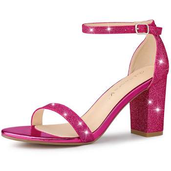 Allegra K Women's Glitter Ankle Strap Chunky Heels Sandals