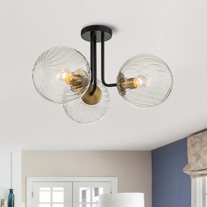 LLHZSY 3-Light 22" Modern Sputnik Globe Glass Semi Flush Mount Ceiling Light Fixture - Black Gold/Clear Glass - 1 of 4