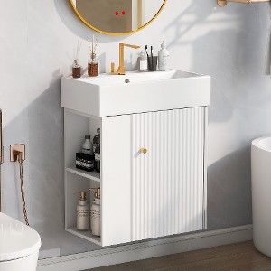 Lyngins 21.6" Storage Bathroom Vanity, Freestanding Vanity with Ceramic Sink & Overflow, Bathroom Storage Cabinet, Small-to-Medium Bathrooms - 1 of 4