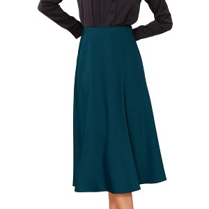 INSPIRE CHIC Women's Satin High Waist A-Line Elasticized Waistband Flared Dressy Casual Midi Skirts - 1 of 4