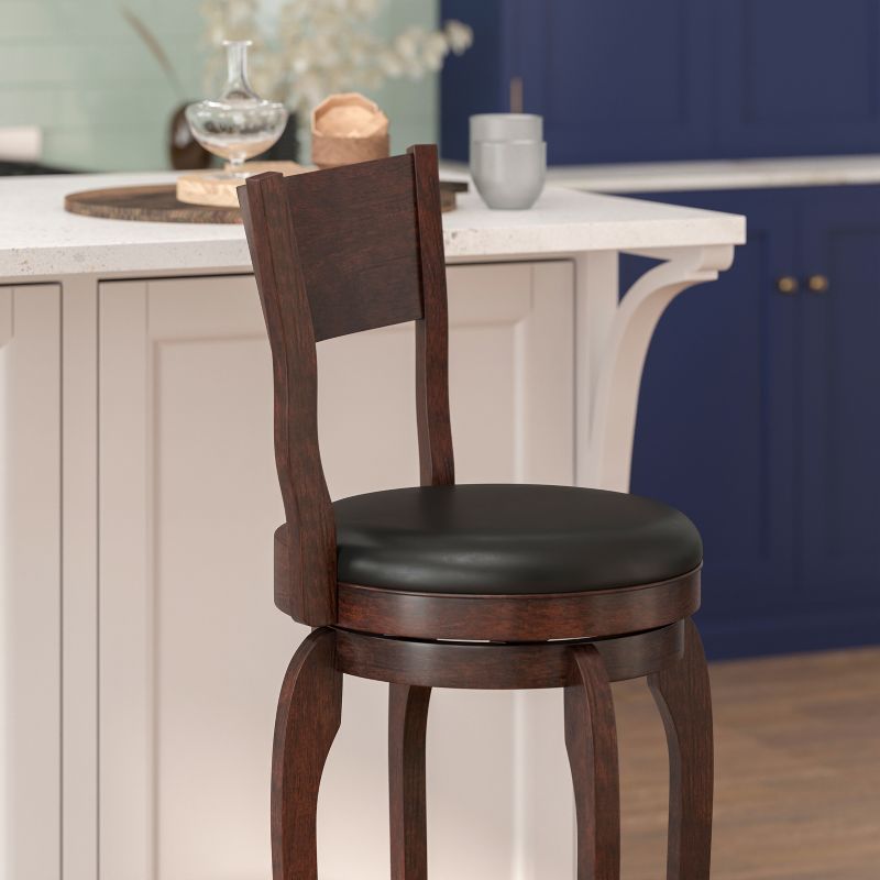 Flash Furniture Nichola Commercial Grade Classic Open Back Swivel Bar Height Pub Barstool with Bowed Wooden Frame and Padded, Uphosltered Seat, 6 of 13
