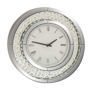 20"x20" Glass Mirrored Wall Clock with Floating Crystals White - Olivia & May