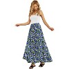 Women's High Waisted Pleated Flowy Maxi Skirt - Summer Casual with Pockets Blue Green Ditsy Floral - 2 of 4