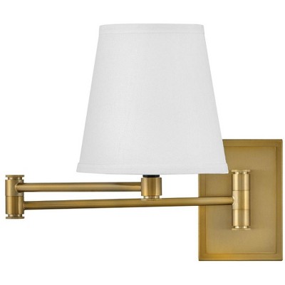 Lacquered Brass Steel Swing Arm Wall Sconce with White Shade