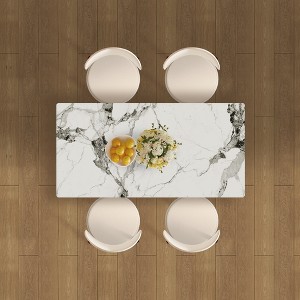 KWPZQEB 63" Rectangular Dining Table, Modern Dining Room Table with Sintered Stone Tabletop, Acrylic Door Cabinet & Solid Wood Base for Apartment - 1 of 4