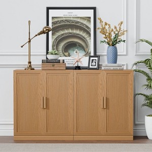 PexFix 62" W x 36" H Sideboard Buffet Cabinet Farmhouse Kitchen Pantry Cabinet with Adjustable Shelves for Kitchen Dining Room Living Room Natural - 1 of 4