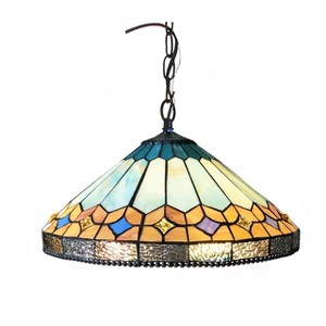 Chloe Lighting Nicholas Tiffany-Style Mission Stained Glass Ceiling Pendant 18" Height - 1 of 3