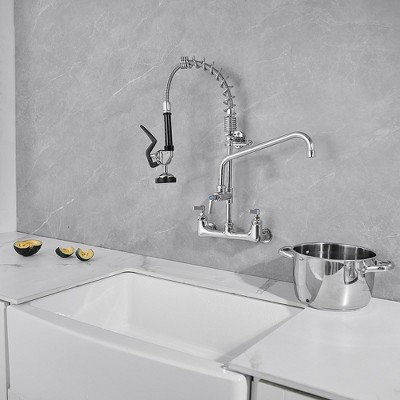 Polished Chrome High-Arc Commercial Kitchen Faucet with Pull-out Spray