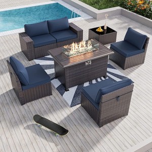 ALAULM Outdoor Patio Furniture Set Outdoor Sectional Rattan Sofa Set Brown Manual Wicker Patio Conversation Set with Cushions - 1 of 4