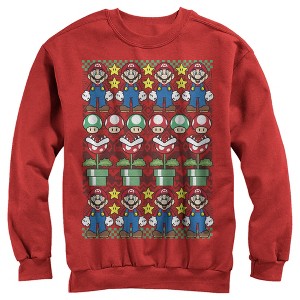 Men's Nintendo Ugly Christmas Mario Sweatshirt - 1 of 3