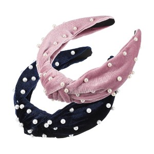 Unique Bargains Women's Velvet Faux Pearl Knotted Headband 2 Pcs - 1 of 4