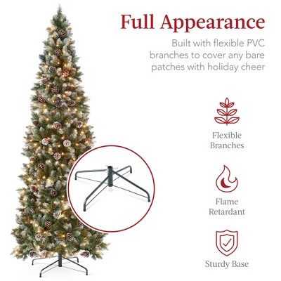 6ft Pre-Lit White Flocked Pencil Christmas Tree with Pine Cones