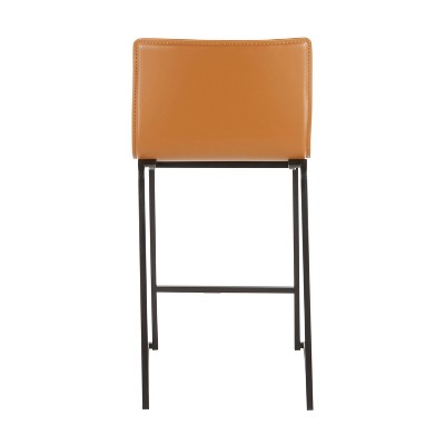Mara 26" Black Metal and Camel Faux Leather Counter Stools, Set of 2