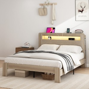 TiramisuBest Queen Size Wood Platform Bed Frame with Storage, LED Headboard, 2 USB, Noise Free, No Box Spring - 1 of 4