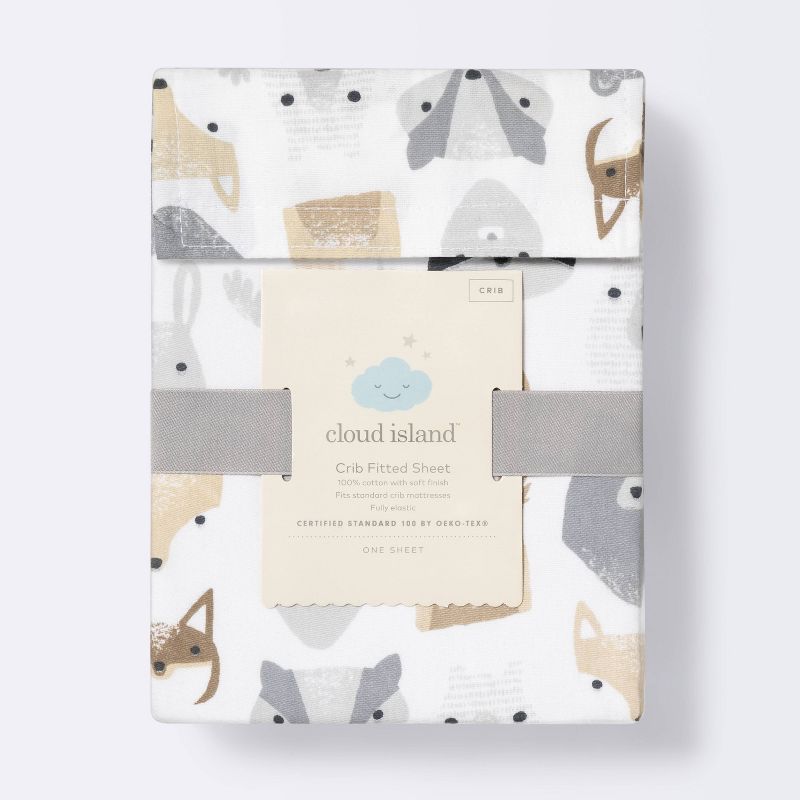 Crib Fitted Sheet Woodland Animals - Cloud Island&#8482; - Gray/White, 5 of 6