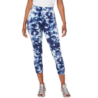 Roaman's Women's Plus Size Essential Stretch Capri Legging, 12 - Navy Acid  Tie Dye : Target