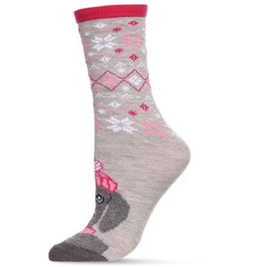 Memoi Women's Foot Pet Fair Isle Dog Crew Socks Light Gray Heather One Size - 1 of 3