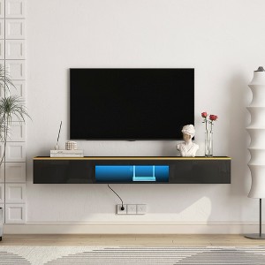 69" Floating Wall Mounted TV Stand with 16-Color LED Lights and 4 Flashing Modes, Modern Floating Media Console with Storage for 65 Inch TVs - 1 of 4