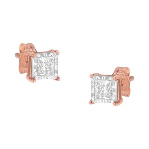 Haus of Brilliance 14K Rose Gold Plated Silver 1/2 Cttw Princess-Cut Square Diamond Stud Earrings - 1 of 4