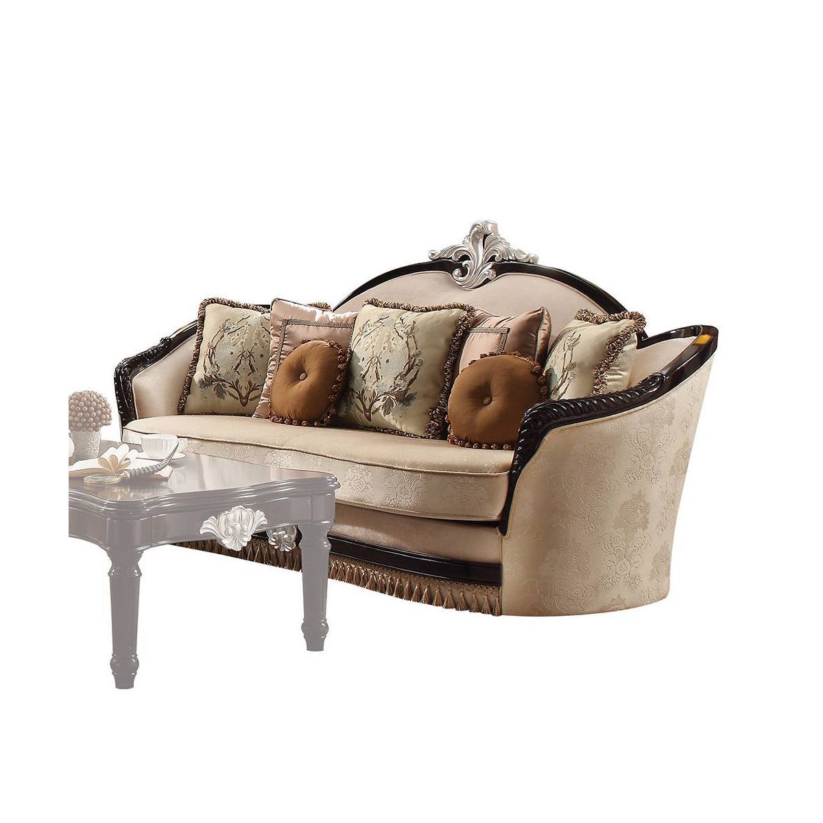 91" Ernestine Sofa Tan Fabric/Black - Acme Furniture: Traditional Design, Wood Trim, Bun Leg, Pocket Coil