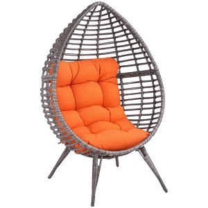 Patio Wicker Egg Chair w/ Soft Cushion,Outdoor / Indoor Patio Chair, PE Plastic Rattan Furniture with Adjustable Height Feet Pads - 1 of 4