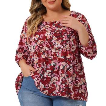 Agnes Orinda Women's Plus Size Tiered Floral Babydoll Sweetheart