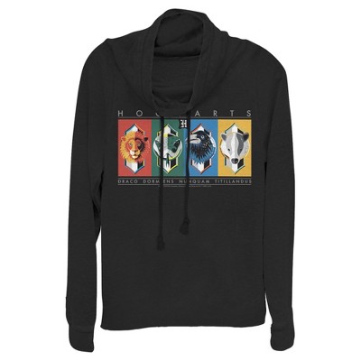 Juniors Womens Harry Potter Hogwarts House Mascots Cowl Neck Sweatshirt