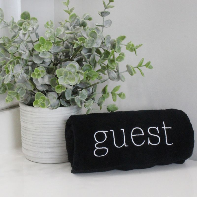 AuldHome Design Black Guest Towels 2pc Set; Guest Monogrammed Hand Towels, 2 of 8