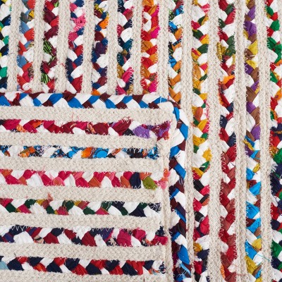 Handmade Ivory and Multicolor Cotton Braided Runner Rug