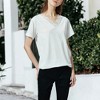 Anna-Kaci Women's V Neck Eyelash Lace Trim Top Loose Short Sleeve Blouse for Everyday Looks - 3 of 4