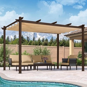 PURPLE LEAF Outdoor Metal Pergola with Retractable Canopy Patio Shade Cover for Garden Pool Yard Brown Aluminum Frame - 1 of 4
