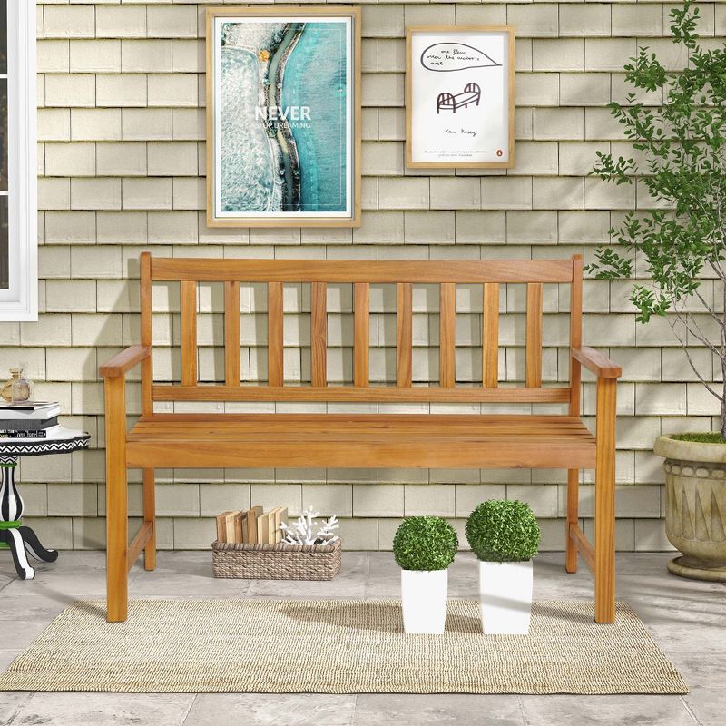 Costway  2-Person Slatted Bench Patio Acacia Wood Loveseat 800 Lbs Outdoor Natural, 4 of 9