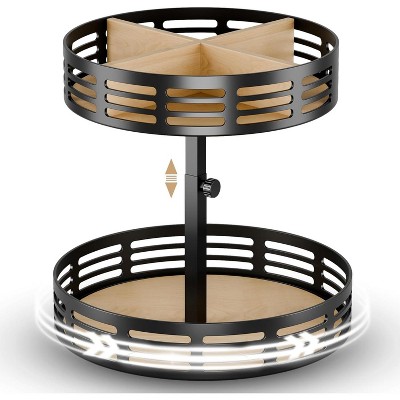 Attop Lazy Susan Organizer,2-Tier Snack Organizer for Pantry Shelf,Rotating Spice Rack,Wood Condiment Seasoning Organizer for Spices, Makeup,Snack