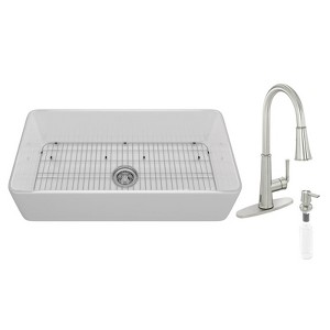 CASAINC 36'' Rectangular Single Bowl Fireclay Farmhouse Apron Kitchen Sink with Touchless Kitchen Faucet, White - 1 of 4