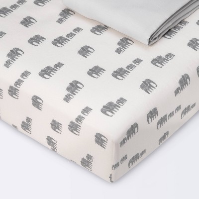 Crib Fitted Sheets Elephant and Gray Solid - Cloud Island™ Gray 2pk