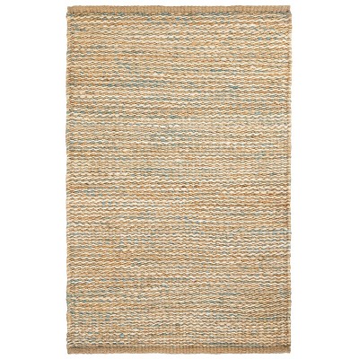 Handwoven Blue and Beige Jute Stripe Area Rug, 4' x 6'