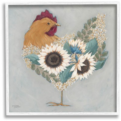 Stupell Industries Farm Rooster Layered Floral Blossoms Framed Giclee Art