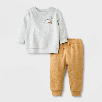 Image of Baby Boys' 2pc Winnie The Pooh Fleece Top and Bottom Set - Orange 6-9M