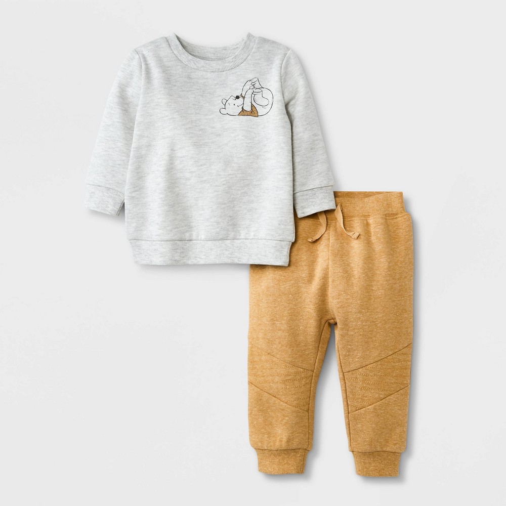 Baby Boys' 2pc Winnie The Pooh Fleece Top and Bottom Set - Orange 0-3M