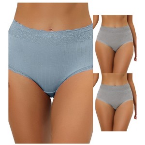 Allegra K Women's High Waist Tummy Control Comfortable Lace Trim Ribbed Briefs 3 Packs - 1 of 4