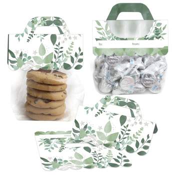 Big Dot of Happiness Boho Botanical - DIY Greenery Party Clear Goodie Favor Bag Labels - Candy Bags with Toppers - Set of 24