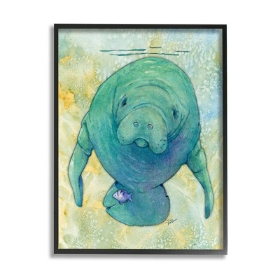 Stupell Industries Green Manatee Underwater Framed Giclee Art