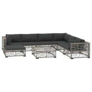 vidaXL Outdoor Furniture Set - 8 Piece Patio Lounge Set with Cushions - Poly Rattan Material - Weatherproof and Durable Construction - Gray - 1 of 4