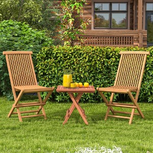 Costway 3PCS Patio Bistro Set Square Table Indonesia Teak Wood Folding Chair Slatted Tabletop Seat - 1 of 4