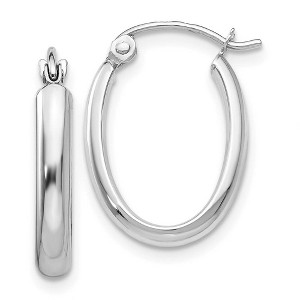 Black Bow Jewelry 2.75mm x 17mm Polished 14k White Gold Domed Oval Tube Hoop Earrings - 1 of 4