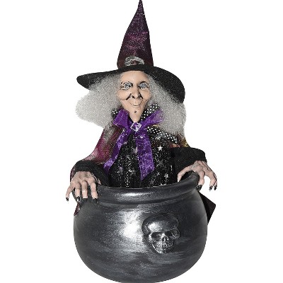 Sunstar Bouncing Witch in Cauldron Light-UP Animated Halloween Decoration - 38 in - Black