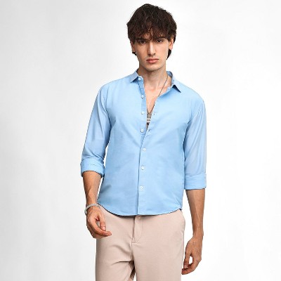 Campus Sutra Men Men's Sky Blue Solid Basic Shirt